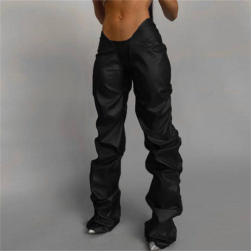 Faux Leather Sexy Low-rise Street Snap Straight Leg Casual Leggings